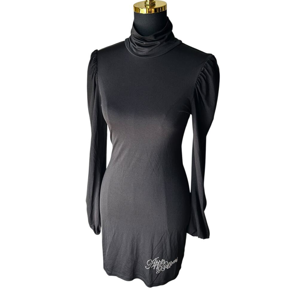 Y2K Apple Bottoms Black Long Sleeve Turtleneck Open Back Mini Dress Size Small